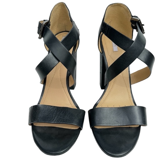 GEOX • Block heel black leather sandals • Size 8 - Picture 1 of 5